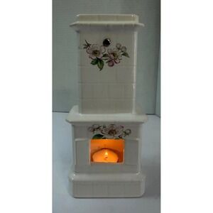 Vintage Ceramic Fireplace Candle Floral kakelugn Guldkroken tea light Holder 9"‎